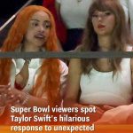 During the Super Bowl, viewers captured Taylor Swift’s humorous reaction to an unforeseen audience response.